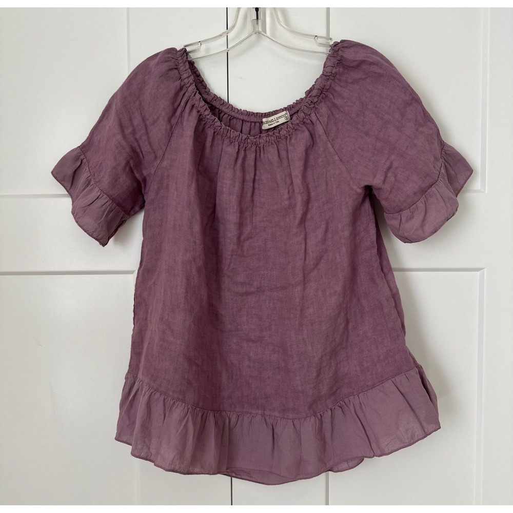 Terzo Millennio Italy Purple Linen Ruffle Blouse Top Small Boho Peasant Mauve